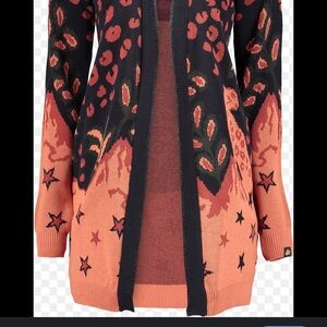 Scotch & Soda Women's Black and Orange Patterned cardigan size large